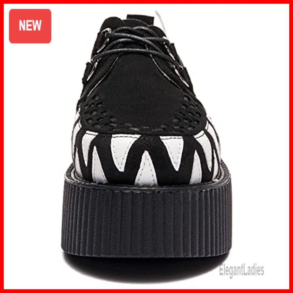 Handmade Suede Lace Up Flat Platform Creepers Punk Fashion Shoes - Picture 4 of 7